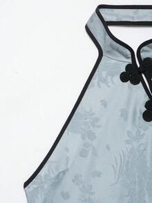 Seelio Spring/Summer New Women's European & American Style Fashion Knot Button Jacquard Dress Elegant - Baby Blue - View 11