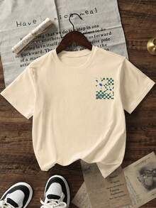 1pc Floral Print Pullover Slim Fit Short Sleeve T-Shirt, Young Boy Student Children's Summer Clothing Top - Apricot - View 4