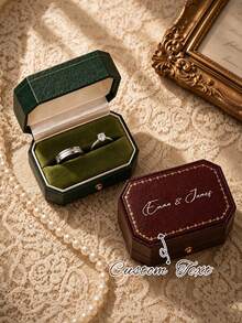 Personalized Octagonal Ring Box, Suitable For Wedding Store Ring Box, Vintage Leather Style, Can Hold Two Rings Wedding Ring Holder, Customizable Name Proposal Engagement Wedding Anniversary Gift Ring Box, Valentine's Day Gift, Birthday Gift, Bridal Shower Gift - Multicolor - View 4