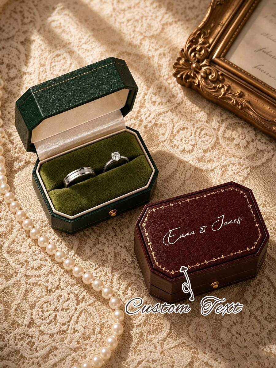 صندوق خاتم مثمن الأضلاع مخصص، مناسب لصندوق خاتم متجر الزفاف، بأسلوب جلد عتيق، يمكنه احتواء خاتمين، حامل خاتم الزفاف، صندوق خاتم قابل للتخصيص بالاسم لتقديم عرض الزواج والخطوبة والزفاف والذكرى السنوية، هدية عيد الحب، هدية عيد الميلاد، هدية حفلة العروس