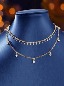 2pcs Gold-Tone Minimalist Necklace Set - Yellow Gold - View 2