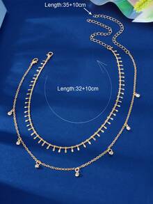 2pcs Gold-Tone Minimalist Necklace Set - Yellow Gold - View 3