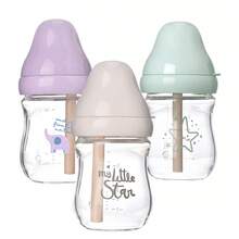 1pc 160ml/240ml Glass Baby Bottles,No-Drip Design, Reduces Colic And Gas With Anti-Colic Valve, Natural Silicone Nipple - Multicolor - View 1