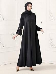 Stylish Women's Elegant Sequined Long-Sleeved Loose Zipper Dress Spring Black Fall - Black - View 2