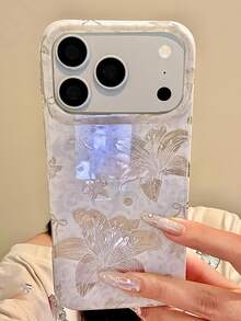 1pc Gentle Luxury Silver Tone Lily Floral Phone Case, Premium Hollow Lens Swirl Texture Phone Case, Suitable For Gentle Sweet Cool Girl Best Friend Style, Compatible With IPhone18/18Pro/18ProMax/17/17Pro/17ProMax/16/16Pro/16Plus/16ProMax/15/15Pro/15ProMax/14/14Pro/14ProMax/13/13Pro/13ProMax - Multicolor - View 1