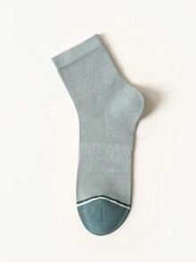 5 Pairs Cotton Men Contrast Striped Toe Crew Socks, Soft Mesh Vent Breathable Moisture‑Wicking Mid‑Calf Socks, Ribbed Knit Casual Daily Sports Socks - Multicolor - View 6