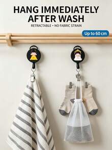 1pc Multi-Function Retractable Towel Clip, Automatic Rebound Retractable Hook Clip, Rag Hook, Bathroom No-Drill, Easy-Pull Rope Hand Towel Rack, Chinese Classic Novel Journey To The West Character Theme, Creative Pattern, Home Essential - Multicolor - View 5