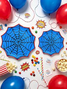 12/24/48pcs Spider Web Paper Plates, Blue & Red Spider Web Shaped Disposable Plates, Spider Theme Party Supplies, Halloween Party Tableware, Suitable For Birthday Celebration, Costume Party, Horror Gathering, Cake Dessert Snack Serving Table Decoration - Spider Web - View 8