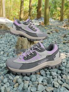 1 Pair Women's Color Block Patchwork Casual Outdoor TPR (Thermoplastic Rubber) Lace-Up Low-Top Hiking Boots, Breathable Mesh Dust-Proof For All Seasons, Strong Grip, Stable Sole Support - Dusty Purple - View 3
