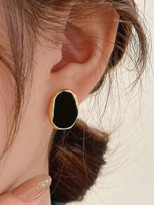 1 Pair Black Hoop Earrings Studs Luxury High-End Design Niche Style Suitable For Women's Daily Wear - Black - View 2