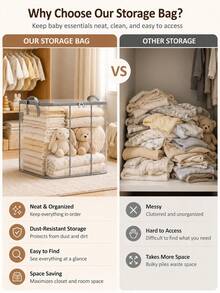 1pc Foldable Storage Box With Handle, Large Capacity Breathable Zippered Storage Bin, Suitable For Bedding, Sheets, Clothes, Blankets And Toys - Multicolor - View 2