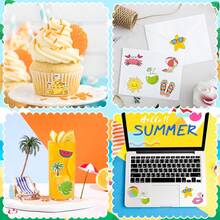 500pcs Asymmetrical Summer Beach Doodle Stickers, 2 Styles, 1 Inch Assorted Patterns Incl. Beach Volleyball, Coconut Tree, Waterproof Seal Labels For Envelopes, Magazines, Phone Cases, Cups, Helmets, Scrapbooks, Party Gifts, PVC Sticker Seals - Alien Summer Beach - View 2
