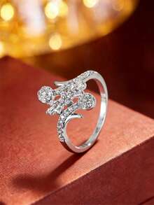 1pc Vintage Elegant Leaf & Snowflake Design Exquisite Ring, Women's Party Date Holiday Gift Delicate Jewelry - Ring - View 2