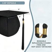 Unisex Graduation Gown Set, Black Bachelor's Robe With Square Graduation Cap And Tassel, Zipper Design, Smooth And Draping Fabric, Suitable For High School And University Graduation Ceremonies, Graduation Portraits, Graduation Theme Party Outfits, Multiple Sizes Available, Student Graduation Photo Clothing, Loose And Comfortable, Neat Craftsmanship, Graduation Ceremony Portraits, Campus Memorial Photography Graduation Set, Halloween - Black - View 8
