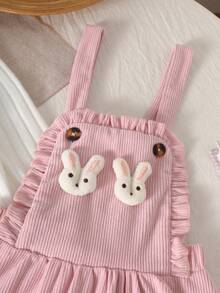 Autumn New Girls Pink Bunny Pinafore Dress Long Sleeve Base Layer T-Shirt Top 2 Pieces Set Versatile Daily Outing Vacation Photo Party - Pink - View 5