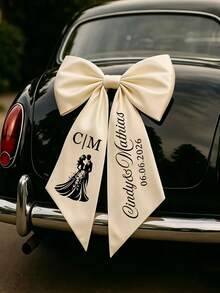 Wedding Car Decoration Bow ,Custom Name Satin Ribbon Bow, Romantic Bridal Car Ornament For Wedding Ceremony Party Supplies - Multicolor - View 8