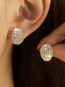 1pair Glamorous Oval Cubic Zirconia Stud Earrings,Geometric Jewelry Accessory For Daily Wear,Holidays Gifts,Aesthetic - Yellow Gold - View 2