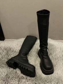 2025 New Boots Tall Boots Thick Sole Boots Mid-Calf Boots - Black - View 5