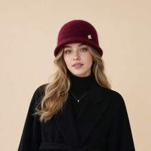 Women's Solid Color Short Brim Wool Felt Windproof Versatile Bucket Hat, Autumn/Winter Bucket Hat For Travel And Shopping - Pearl - View 5