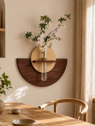 Wooden Vase Wall Decor, Fresh Flower & Dried Flower Vase, Hydroponic Vase, Creative Test Tube Wall Decoration, Background Wall Decor