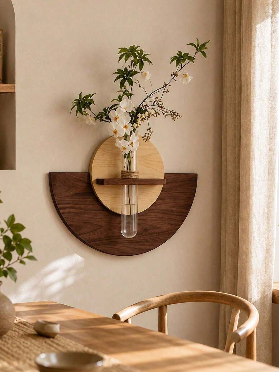 Wooden Vase Wall Decor, Fresh Flower & Dried Flower Vase, Hydroponic Vase, Creative Test Tube Wall Decoration, Background Wall Decor - Regular Model - View 1