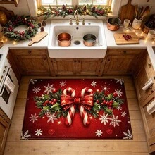 1pc Kitchen Floor Mat, Soft Faux Cashmere Material, Christmas Atmosphere, Holiday Style, Non-Slip And Dirt-Resistant, Suitable For Kitchen, Entrance, Bathroom Door, Home Decor Floor Mat, Multi-Scene Use Non-Slip Mat, Room Decoration, Holiday Gift - Multicolor - View 5