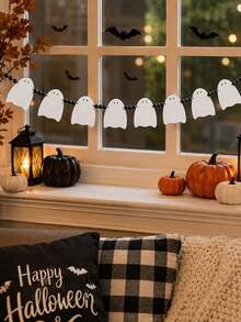 1pc Halloween White Ghost Beaded Garland Ghost Banner Cute Ghost Garland Ghost Hanging Decor Scary Ghost Decoration Fireplace Wall Hanging Door Window Hallway Party Supplies Haunted House Home Decor Seasonal White Ghost Garland Party Supplies Home Decor - Banner Decoration C - View 3