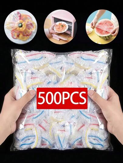 500PCS Disposable Plastic WrapFor Keeping Leftover Foods FreshWith Elastic And Self Seal Closure,Suitable For Covering Bowls AndDishes, Home Use