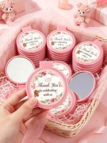 24/12/4pcs Gender Reveal Party Floral Bear Thank You Style Portable Folding Mirror - Pink Foldable Mini Convenient Round Makeup Mirror Single-Sided Small Mirror With Pink Floral Bear Thank You Sticker, Can Be Used As Gender Reveal Party Gift, Baby Shower Party Gift, Baby Shower Party Favor, Baby Party Theme, Children's Birthday Gift, Guest Return Gift, Ideal Choice For Party Supplies And Decorations (Pink) - Multicolor - View 1