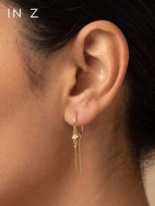 1pc 925 Sterling Silver Zirconia Wind Chime Double Pendant Hoop Earring - Cartilage Ring, Helix Ring, Nose Ring, Septum Ring, Seamless Snap Closure Earring, Mini Earring, Tragus Ring, Cartilage Ring, Helix Piercing Ring, Silver Seamless Cartilage Earring, Suitable For Men And Women Daily Wear - Wind Chime Earrings - View 6
