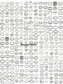 68/66/22pcs Multi-Piece Stackable Fashion Minimalist Elegant Exquisite Vintage Design Geometric Ribbon Flower Leaf Heart Faux Pearl Rhinestone Shiny Star Moon Eye Oil Drop Cross Chain Square Round Butterfly Cross Multi-Layer Wave Twist Smooth Plain Metal Style Rings Set For Holiday Vacation Party Date Gift Daily Commute Wear - Silver - View 9