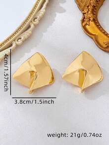 1 Pair Personalized Exaggerated Metal Asymmetrical Pleated Geometric Earrings For Women, Suitable For Daily, Vacation, Party Wear Accessories - Gold - View 5