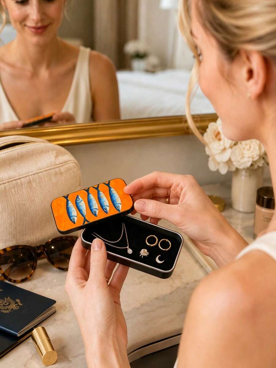 4/3/2/1pc Portable Travel Jewelry Box, Sardine Print Mini Jewelry Organizer, Small Pull-Out Earring Ring Necklace Storage Box - Multicolor - View 1