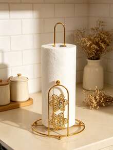 Luxury Iron Art Tabletop Paper Towel Holder, Freestanding Roll Storage Rack With Stable Round Base, Gold And Black, Suitable For Most Standard Kitchen Paper Towel Rolls - Multicolor - View 4