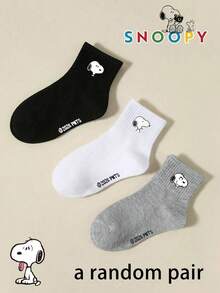 SNOOPY 1/3/6 Pairs Snoop Sock Kids Socks Black White Grey Solid Color Puppy Pattern Minimalist Daily Mid-Calf Socks - Multicolor - View 10