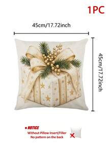 Christmas Table Runner, Throw Pillow, Placemat, Vintage Gold Star Gift Box Bow Pine Branch Berry Print, Kitchen Dining Room Holiday Tabletop Decor - Multicolor - View 13