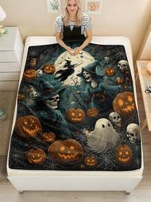 1pc Halloween Style Soft Comfortable Blanket, Multi-Purpose Throw For Sofa, Bed, Outdoor Camping, Leisure, Suitable For Home, Picnic, Travel, All Seasons, 280gsm Polyester, Machine Washable - Multicolor - View 5