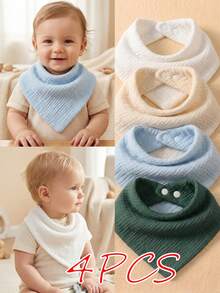 4pcs Girls Candy Color Cute Baby Bibs, Soft Skin-Friendly Baby Drool Bibs Set, Suitable For Daily Use In All Seasons - Multicolor - View 3