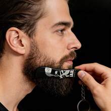 2pcs Wood Grain Handle Boar Bristle Beard Brush + Keychain Pocket Comb Set, Men's Beard Grooming Kit With Gift Box - Beard Comb + brush - View 5