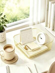 1PC Metal Square Desktop Storage Bins, Open‑Top Iron Storage Baskets For Desk Small Clutter Organizing, Minimalist Style Storage Container, Tabletop Small Supplies Holding Organizer For Office Desk Bedroom Vanity Daily All‑Season Use Gift Selection - Multicolor - View 6
