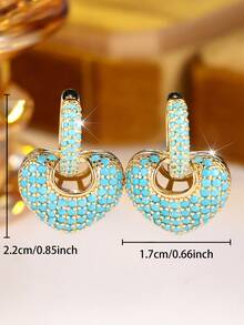 Vanel 1 Pair Bohemian Vintage Heart Lock Hollow Earrings For Women, Suitable For Daily Wear, Beach Vacation, Party, Outing - Golden-blue - View 2