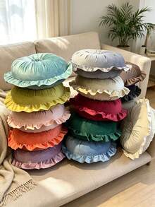 1pc/6pcs Solid Color Ruched Velvet Pumpkin Throw Pillow, Pleated Round Decorative Cushion, Soft Thickened Seat Pad, Floral Ruched Design, Elastic Filling For Pressure Relief, Suitable For Sofa, Windowsill, Bedroom Indoor Home Decor - Multicolor - View 7