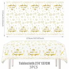 Disposable Plastic Table Cover 1/3‑Pack, White Tablecloth With Gold We're Engaged Slogan, Rings, Fireworks And Glitter Confetti Pattern, Table Decor For Engagement Party, Bridal Shower, Wedding Reception And Holiday Celebration Decorations, 108*54' - Proposal Tablecloth - View 12