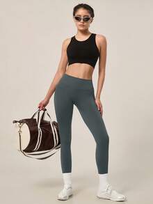 TimeOff Women's 1pc Seamless Solid Color Ruched Butt-Lifting Skinny Ankle Pants - Dark Grey - View 9