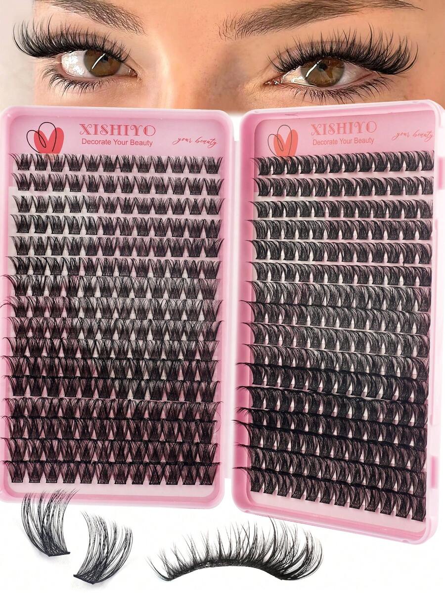 384 Clusters DIY Segmented False Eyelashes - Lightweight & Soft, Cross Design, Thin Stem Natural Look, Suitable For Daily Wear