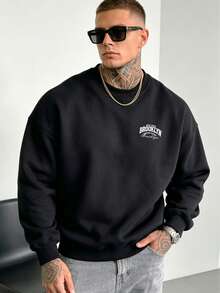 Men's Crew Neck Sports Fashion Sweatshirt, Suitable For Daily Wear, Sports And Vacation, Perfect Gift For Husband - Black - View 4