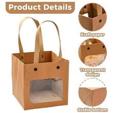 Elegant Kraft Paper Bags With Nylon Handles And Transparent Window, 10 Pieces, 2 Styles, Square Gift And Shopping Bags For Retail, Party, Wedding, Craft Packaging - Multicolor - View 3