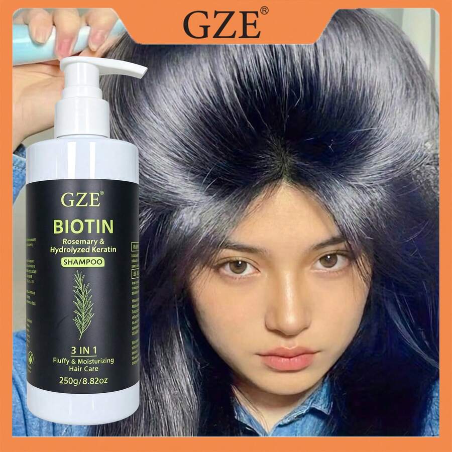 GZE Biotin Rosemary Shampoo With Hydrolyzed Keratin, 3-In-1 Volumizing Moisturizing Hair Care Shampoo, Suitable For All Hair Types, 250g - 250g - View 1