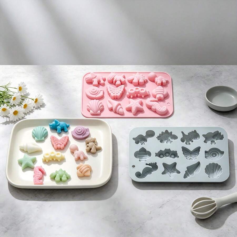 2 buah Cetakan Silikon Berbentuk Dinosaurus Laut untuk DIY Cokelat, Permen, Puding, Jeli, Es, Mudah Dilepas, Tahan Panas untuk Memanggang Kue di Rumah dan Kerajinan Tangan - View 1