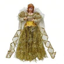 Angel Christmas Tree Topper With Feather Wing Holiday Tree Ornament - Gold - View 6